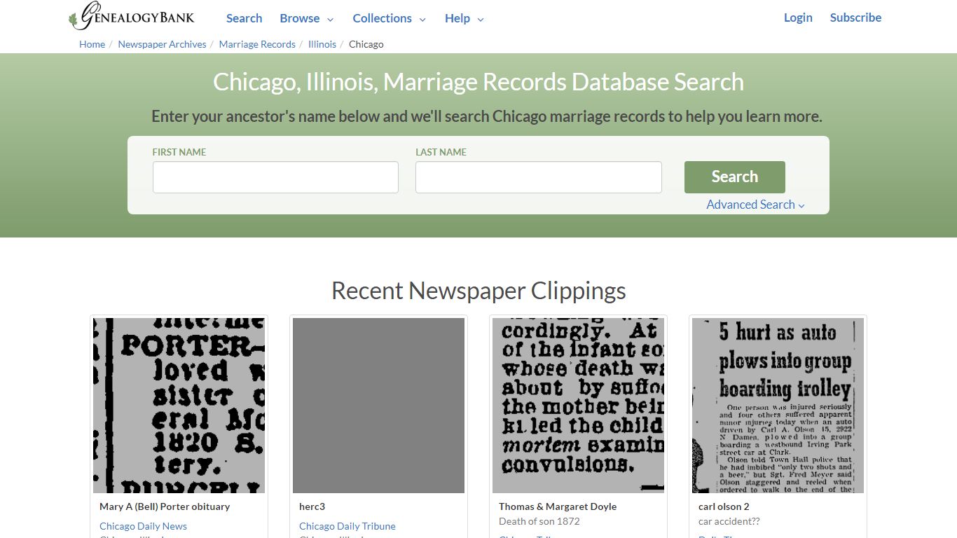 Chicago, Illinois, Marriage Records Online Search - GenealogyBank